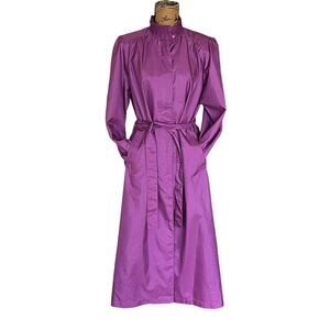 VTG Alorna Mauve Button Up Long Rain Jacket Trench Coat Tie Belt Women’s M